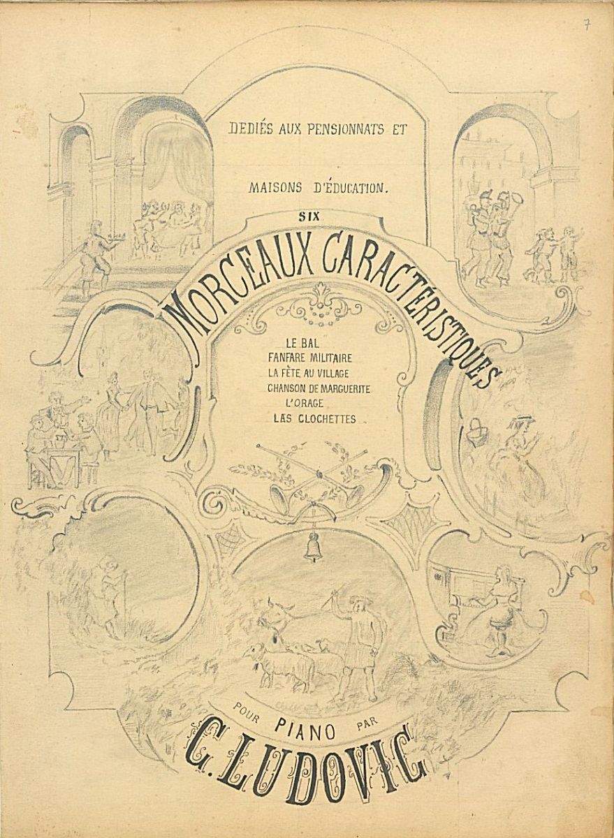 Ludovic, Morceau caractéristiques - Decoratieve titelpagina’s van gedrukte muziek gekopieerd in handschrift. Uit BV-10-5142.