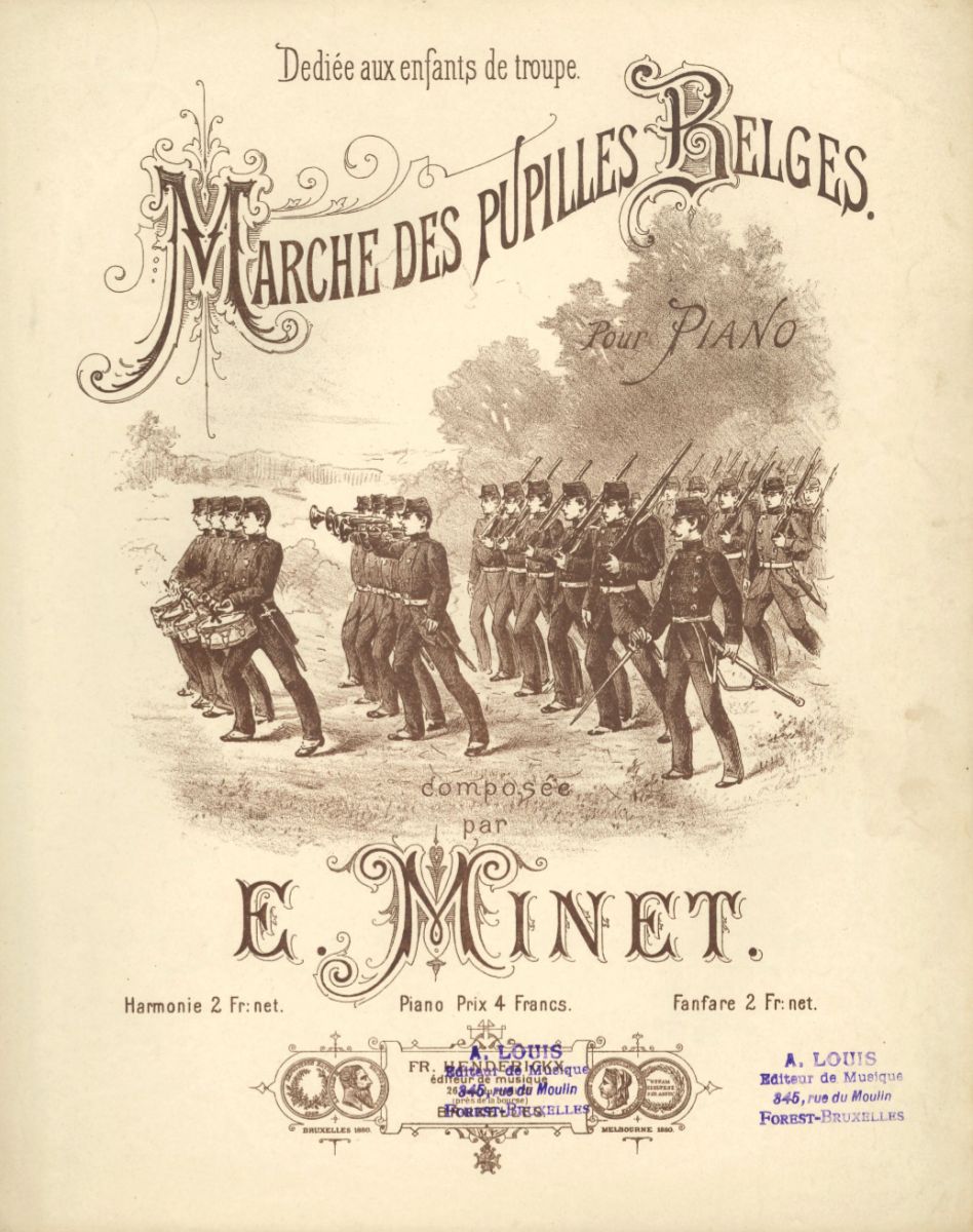 Marche des pupilles belges, door Eugène Minet, uitgegeven in Brussel. BV-10-5382.